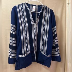 Giras Greek Artisan Navy Embroidered Cotton Blend Shirt – Made in Greece